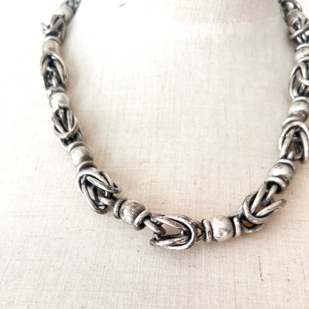 90’s 90s Vintage STREETWEAR Raver Grunge Barbed Wire Silver Choker Necklace - Picture 2 of 7